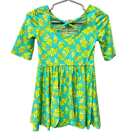 Dot Dot Smile Aqua Yellow Tropical Fern Leaf Girls' Ballet Dress Size 12/24M - Picture 2 of 5